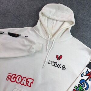 Polo G Mens Hoodie Size M White GOAT Sports Graphic Capalot Pullover